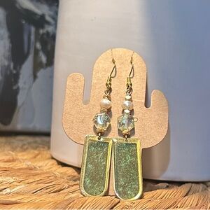 Chic Gold Plated .925 Green Drop Vintage Inspired Earrings